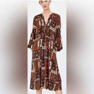 Zara Women's Long Patchwork Floral Dress Multicolor 100% cotton Size XS